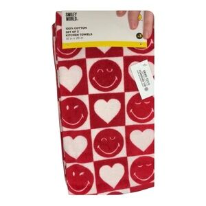 Smiley World Red and White Kitchen Towels NWT